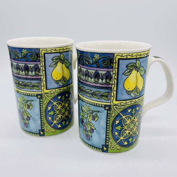 Set of 2 Royal Doulton Persian Fruit Coffee Mugs Tea Cups Angela M Proffitt Mint - Picture 2 of 4
